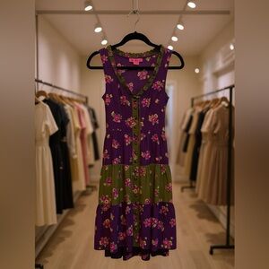 Betsey Johnson Vintage Purple Silk Floral Dress Sz‎ 4 Tiered Ruffle USA